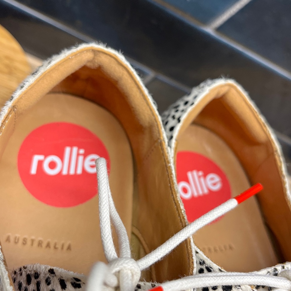 Rollie Australia Pony Hair -Snow Leopard Derby Leather Flats - Picture 5 of 16